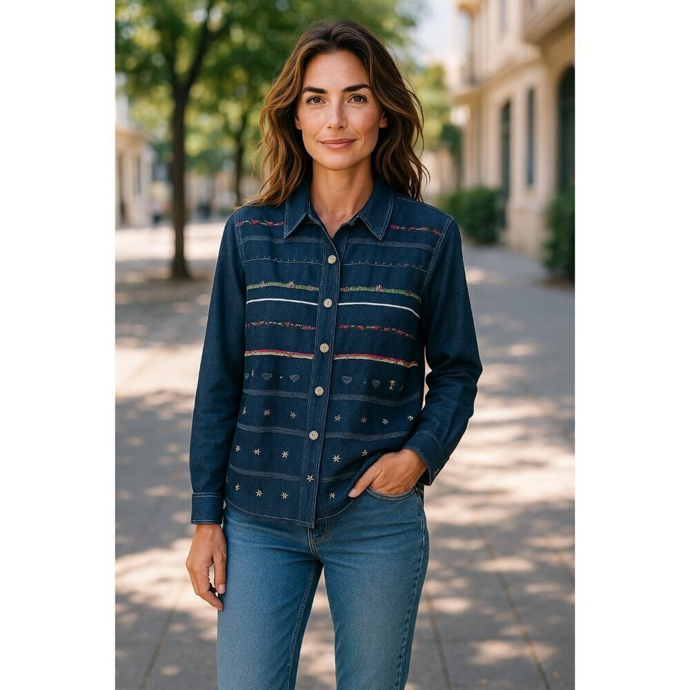 Vintage Koret City Blues Women's Medium Embellished Denim Top